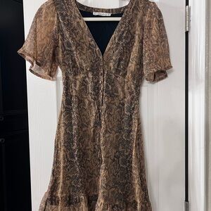 ABERCROMBIE & FITCH chiffon ruffle snake prints lined brown blouson dress  XS